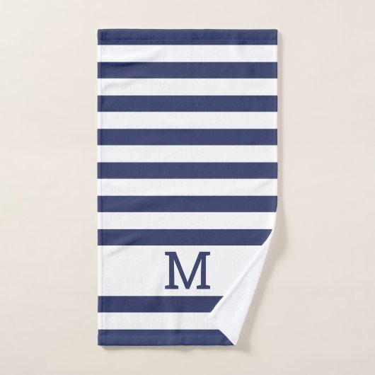 Mit Monogramm Marineblau und Weiß gestrichen Badhandtuch Set (Handtuch)