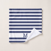 Mit Monogramm Marineblau und Weiß gestrichen Badhandtuch Set (Waschlappen)