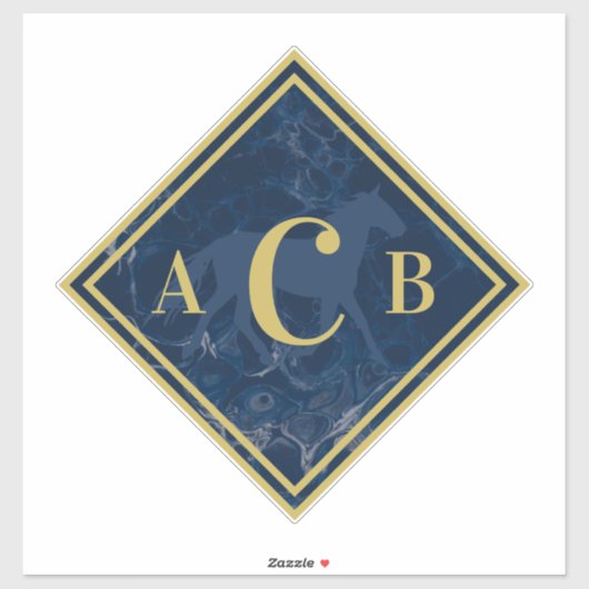 Mit Monogramm marmorierte Marine + Gold Horse Tack Aufkleber (Blatt)