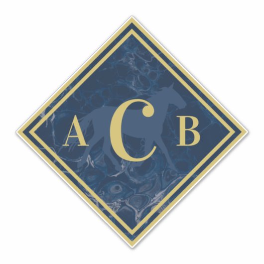 Mit Monogramm marmorierte Marine + Gold Horse Tack Aufkleber (Vorderseite)