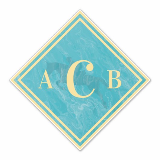Mit Monogramm marmorierter türkisfarbener Reitstoc Aufkleber (Vorderseite)