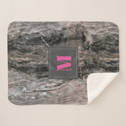 Mit Monogramm Marmorsteinmuster in Grautönen Sherpadecke (Vorderseite (Horizontal))