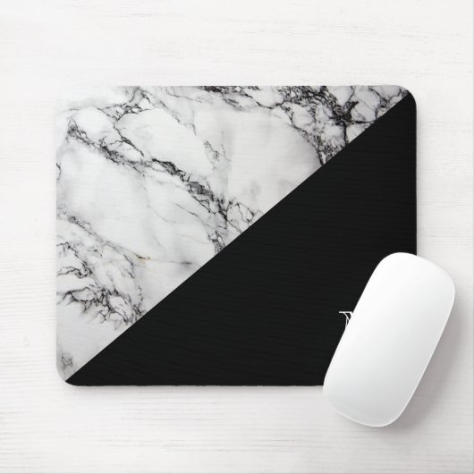 Mit Monogramm Marmorsteintextur Schwarz-Weiß Mousepad (Mit Mouse)