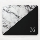 Mit Monogramm Marmorsteintextur Schwarz-Weiß Mousepad (Vorne)