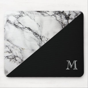 Mit Monogramm Marmorsteintextur Schwarz-Weiß Mousepad