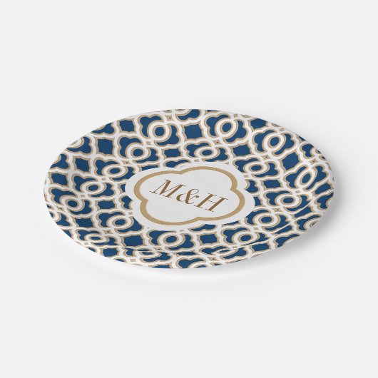 Mit Monogramm marokkanische Hochzeit Pappteller (Schrägansicht)