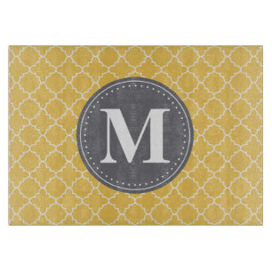 Mit Monogramm marokkanisches Gitter in Gelb / Grau Schneidebrett