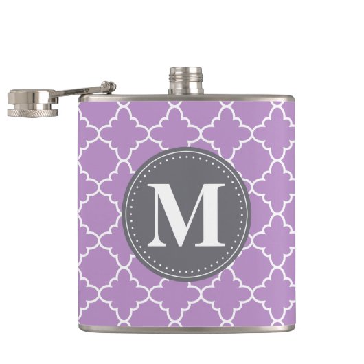 Mit Monogramm marokkanisches Gitter in Lilac / Gra Flachmann (Geöffnet)