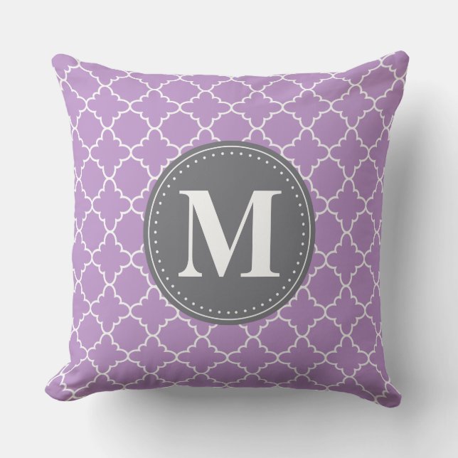Mit Monogramm marokkanisches Gitter in Lilac / Gra Kissen (Vorderseite)