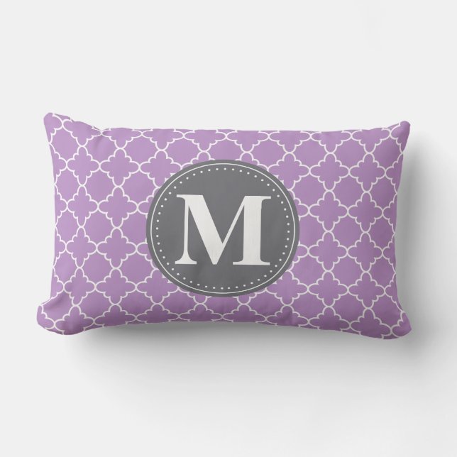 Mit Monogramm marokkanisches Gitter in Lilac / Gra Lendenkissen (Vorderseite)