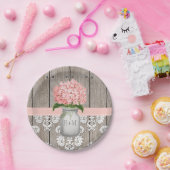 Mit Monogramm Mason Jar Pink Hydrangea Wedding Pappteller (Party)