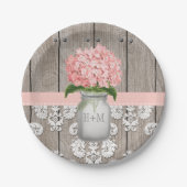 Mit Monogramm Mason Jar Pink Hydrangea Wedding Pappteller (Vorderseite)