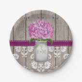 Mit Monogramm Mason Jar Plum Hydrangea Wedding Pappteller (Vorderseite)