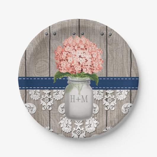 Mit Monogramm Maurer-Glas-korallenrote Pappteller (Vorderseite)