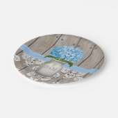 Mit Monogramm Maurer-Glasblaue Hydrangea-Hochzeit Pappteller (Schrägansicht)