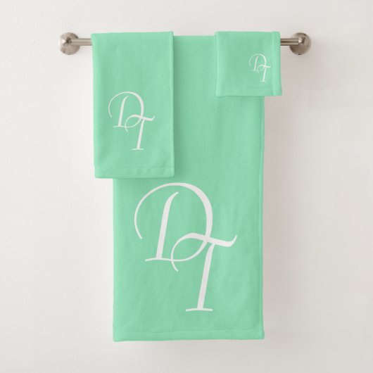 Mit Monogramm - Meeresgrün Badhandtuch Set (Insitu)