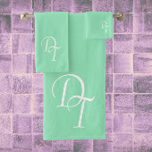 Mit Monogramm - Meeresgrün Badhandtuch Set