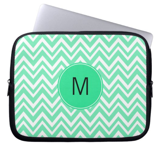Mit Monogramm Meeresschutzmuster Green Ziggag Laptopschutzhülle (Vorderseite)