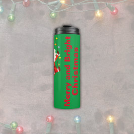 Mit Monogramm Merry & Bright auf Green | Thermosbecher