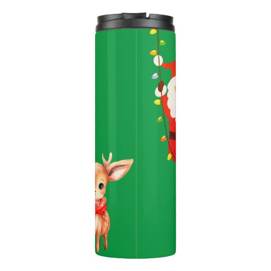 Mit Monogramm Merry & Bright auf Green | Thermosbecher (Rückseite)