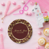 Mit Monogramm MetallgoldDamast und brauner Kreis Pappteller (Party)