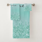Mit Monogramm Metallic Aqua Blue Dripping Glitzer Badhandtuch Set (Insitu)