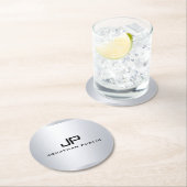 Mit Monogramm metallische Imitate Silver Template Runder Pappuntersetzer (Vor Ort)