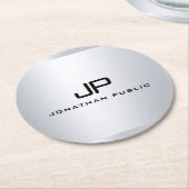 Mit Monogramm metallische Imitate Silver Template Runder Pappuntersetzer (Angewinkelt)