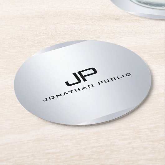 Mit Monogramm metallische Imitate Silver Template  Runder Pappuntersetzer (Angewinkelt)