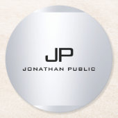 Mit Monogramm metallische Imitate Silver Template  Runder Pappuntersetzer (Vorderseite)