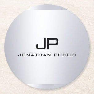 Mit Monogramm metallische Imitate Silver Template Runder Pappuntersetzer