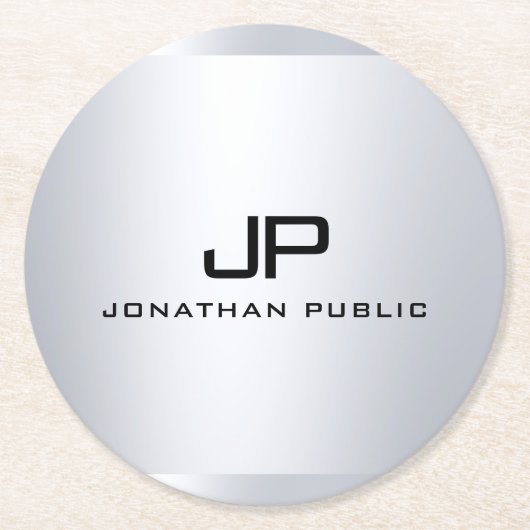 Mit Monogramm metallische Imitate Silver Template Runder Pappuntersetzer (Vorderseite)