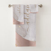 Mit Monogramm metallische Rose Gold Glitzer Glitze Badhandtuch Set (Insitu)