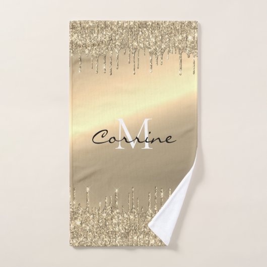 Mit Monogramm metallischer 14k Gold Dripping Glitz Badhandtuch Set (Handtuch)