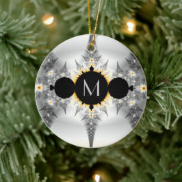 Mit Monogramm metallisches Silber-Fraktal Keramik Ornament
