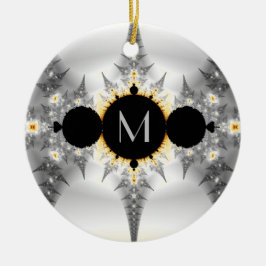 Mit Monogramm metallisches Silber-Fraktal Keramik Ornament