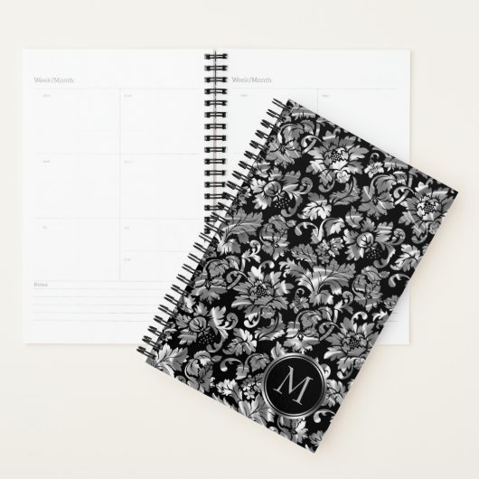 Mit Monogramm metallisches SilberDamasketmuster Planer (Anzeige)