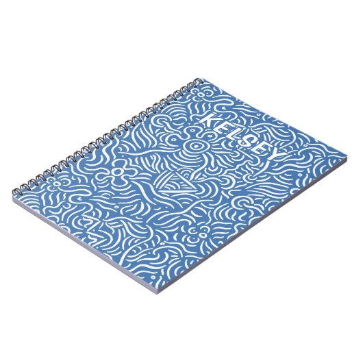 Mit Monogramm Minimal Line Art Blue Notebook Notizblock (Linke Seite)