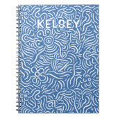 Mit Monogramm Minimal Line Art Blue Notebook Notizblock (Vorderseite)