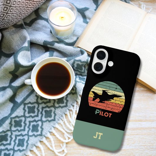 Mit Monogramm, Minimalistisch, Flugzeug, Retro-Pil Case-Mate iPhone Hülle