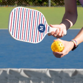 Mit Monogramm Minimalistische Rot- und Blaustreife Pickleball Schläger