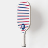 Mit Monogramm Minimalistische Rot- und Blaustreife Pickleball Schläger (Links)
