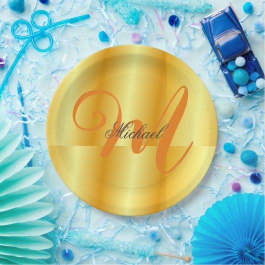 Mit Monogramm Minimalistische Schlichte Goldfarbe Pappteller (Party)