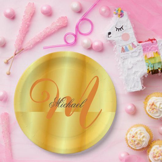 Mit Monogramm Minimalistische Schlichte Goldfarbe Pappteller (Party)