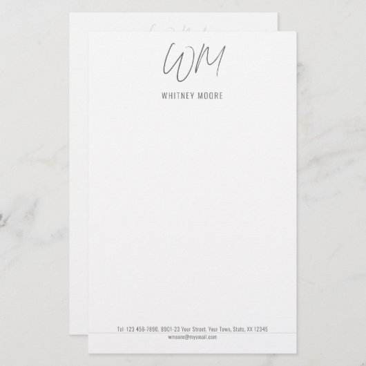 Mit Monogramm, Minimalistische Stationierung Briefpapier (Vorne/Hinten)