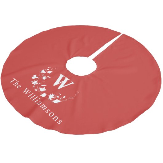 Mit Monogramm Minimalistischer Blumenkreislauf Polyester Weihnachtsbaumdecke (Schrägansicht)