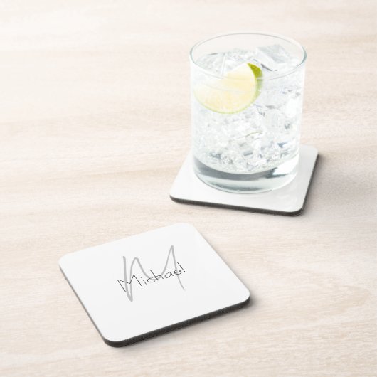 Mit Monogramm Minimalistischer Schlichter Name Getränkeuntersetzer (Rechte Seite)