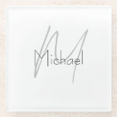 Mit Monogramm Minimalistischer Schlichter Name Glasuntersetzer (Vorderseite)