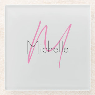 Mit Monogramm Minimalistischer Schlichter Name Glasuntersetzer
