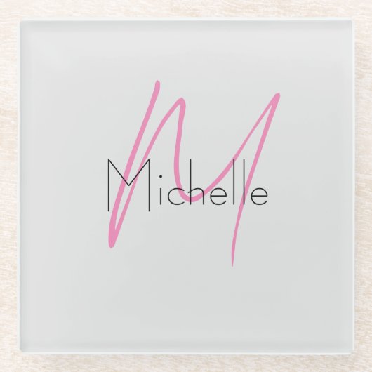 Mit Monogramm Minimalistischer Schlichter Name Glasuntersetzer (Vorderseite)